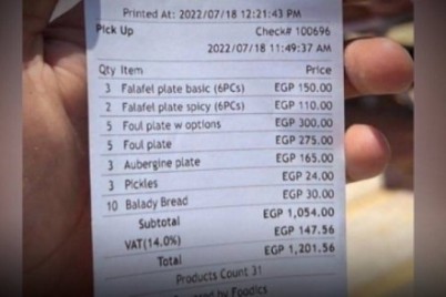 فاتورة مطعم "فول وطعمية بـ 1200 جنيه" تثير الجدل في مصر